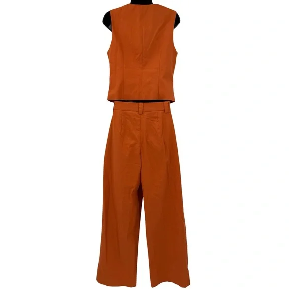 Commense Linen and Cotton Vest & Wide Leg Pants Set in Orange | Medium - Picture 5 of 8